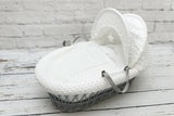 LUXURY MOSES BASKET PADDED GREY WICKER BABY - Full Set