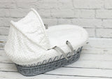 LUXURY MOSES BASKET PADDED GREY WICKER BABY - Full Set